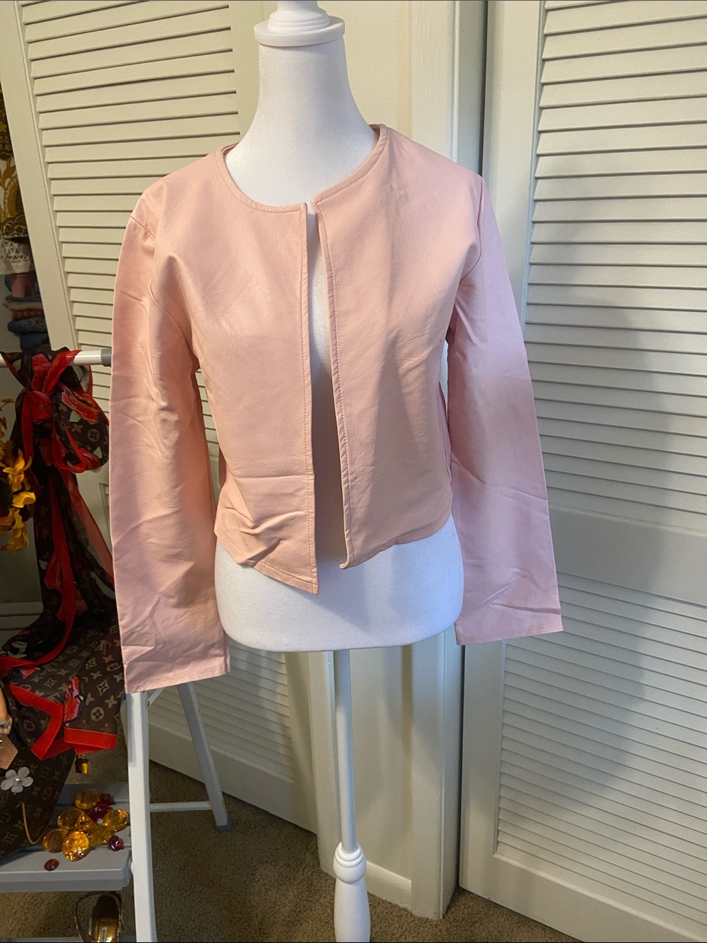 Light Pink Collarless Cropped Blazer